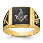 IB Goodman 14k Mens Polished and Textured with Black Enamel and Onyx Masonic Ring