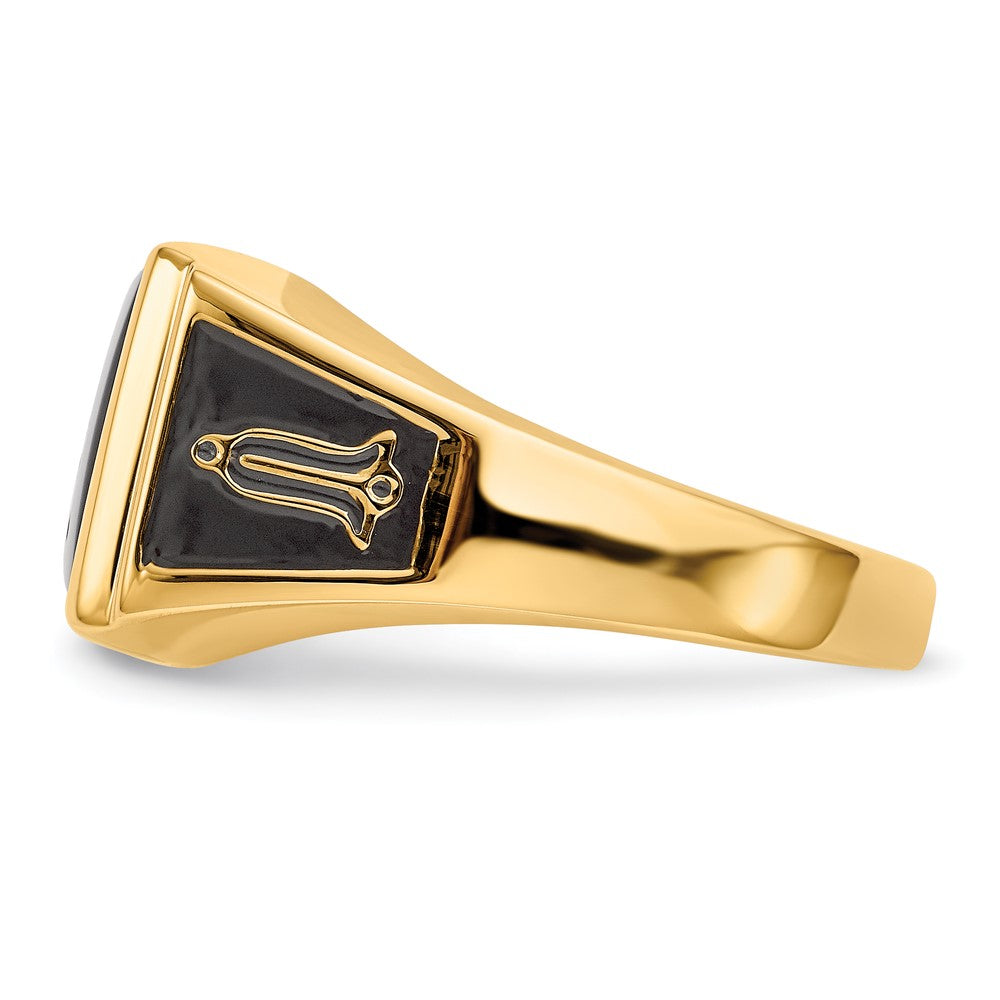 IB Goodman 14k Mens Polished and Textured Black Enamel and Onyx Masonic Ring