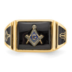 IB Goodman 14k Mens Polished and Textured Black Enamel and Onyx Masonic Ring