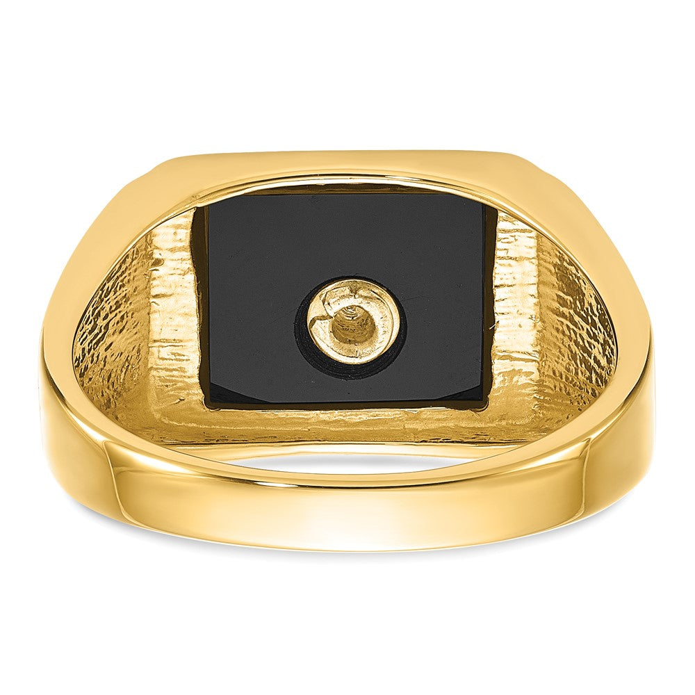 IB Goodman 14k Mens Polished and Textured Black Enamel and Onyx Masonic Ring