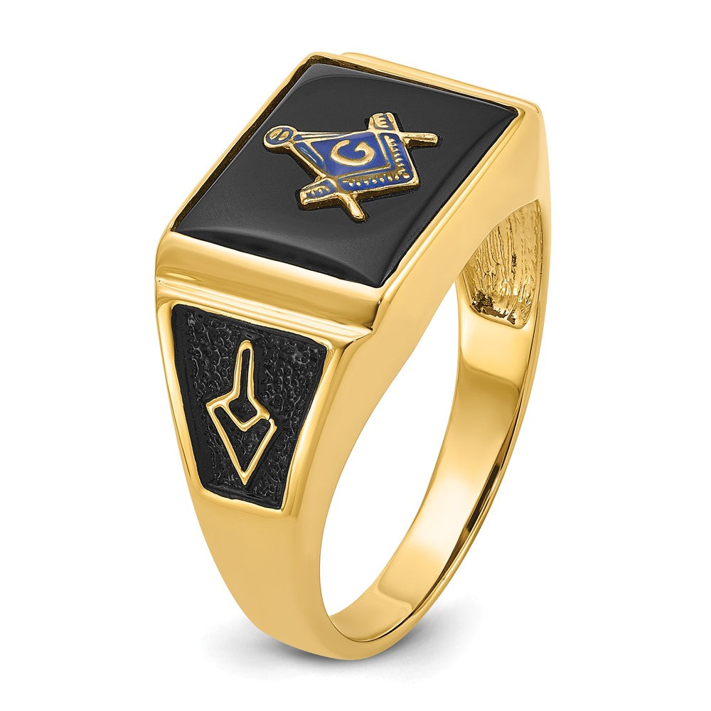 IB Goodman 14k Mens Polished and Textured Black Enamel and Onyx Masonic Ring