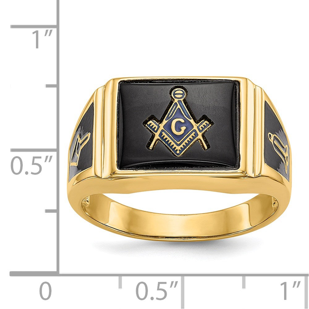 IB Goodman 14k Mens Polished and Textured Black Enamel and Onyx Masonic Ring