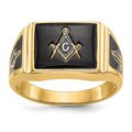 IB Goodman 14k Mens Polished and Textured Black Enamel and Onyx Masonic Ring