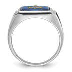 IB Goodman 14k White Gold Mens Polished and Textured Black Enamel Imitation Blue Spinel Masonic Ring
