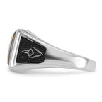 IB Goodman 14k White Gold Mens Polished and Textured Black Enamel Imitation Blue Spinel Masonic Ring