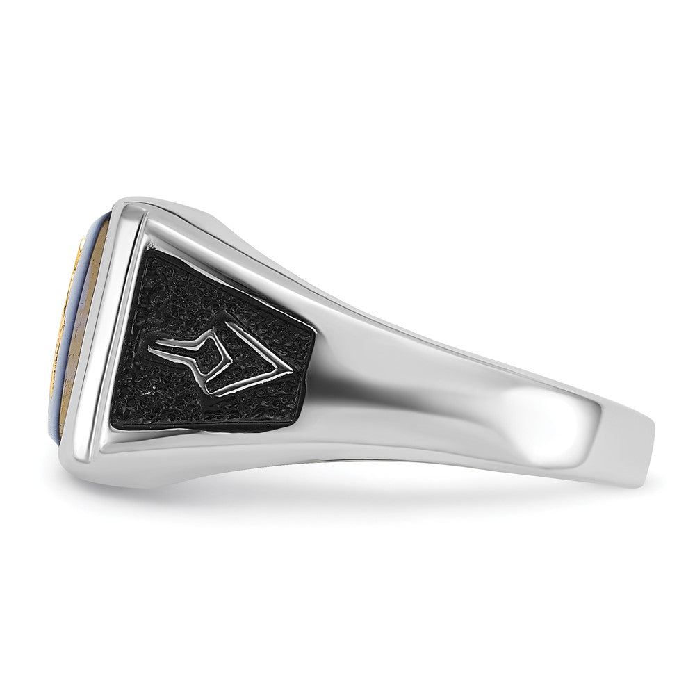 IB Goodman 14k White Gold Mens Polished and Textured Black Enamel Imitation Blue Spinel Masonic Ring