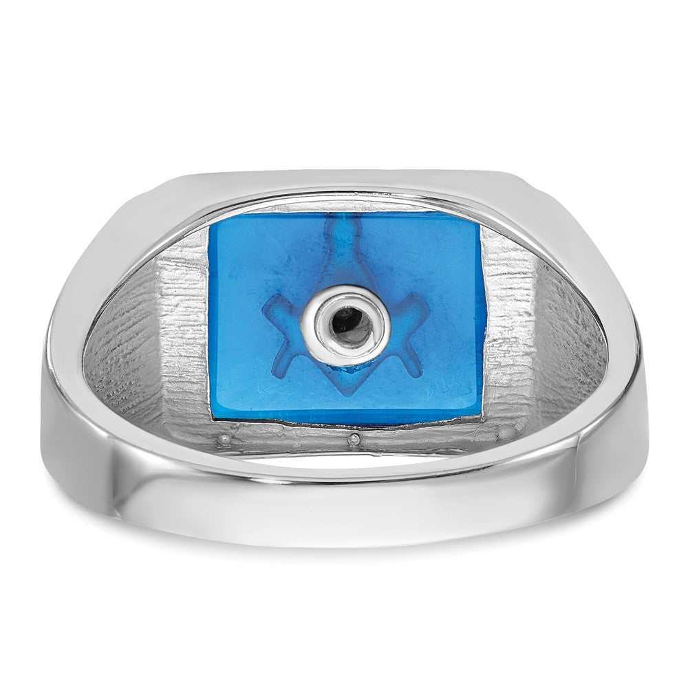 IB Goodman 14k White Gold Mens Polished and Textured Black Enamel Imitation Blue Spinel Masonic Ring