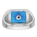 IB Goodman 14k White Gold Mens Polished and Textured Black Enamel Imitation Blue Spinel Masonic Ring