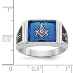 IB Goodman 14k White Gold Mens Polished and Textured Black Enamel Imitation Blue Spinel Masonic Ring