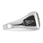 IB Goodman 14k White Gold Mens Polished and Textured Black Enamel Imitation Blue Spinel Masonic Ring
