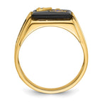 IB Goodman 14k Mens Polished and Textured with Black Enamel Onyx and AA Quality Diamond Masonic Ring