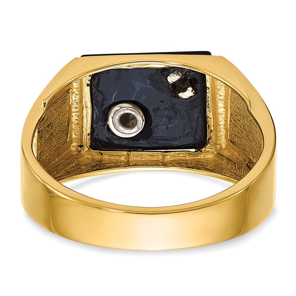 IB Goodman 14k Mens Polished and Textured with Black Enamel Onyx and AA Quality Diamond Masonic Ring