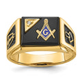 IB Goodman 14k Mens Polished and Textured with Black Enamel Onyx and AA Quality Diamond Masonic Ring