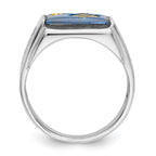 IB Goodman 14k White Gold Mens Polished and Textured with Black Enamel Diamond and Imitation Blue Spinel Masonic Ring