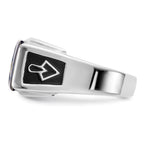 IB Goodman 14k White Gold Mens Polished and Textured with Black Enamel Diamond and Imitation Blue Spinel Masonic Ring