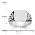 14k White Gold 11.5x11.0mm Rectangle Closed Back Antiqued Mens Signet Ring
