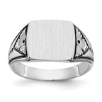 14k White Gold 11.5x11.0mm Rectangle Closed Back Antiqued Mens Signet Ring