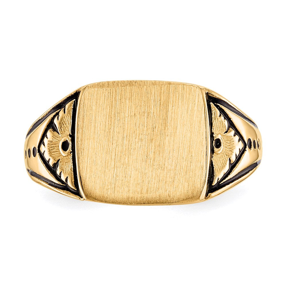 14k 11.5x11.0mm Square Closed Back Antiqued Signet Ring