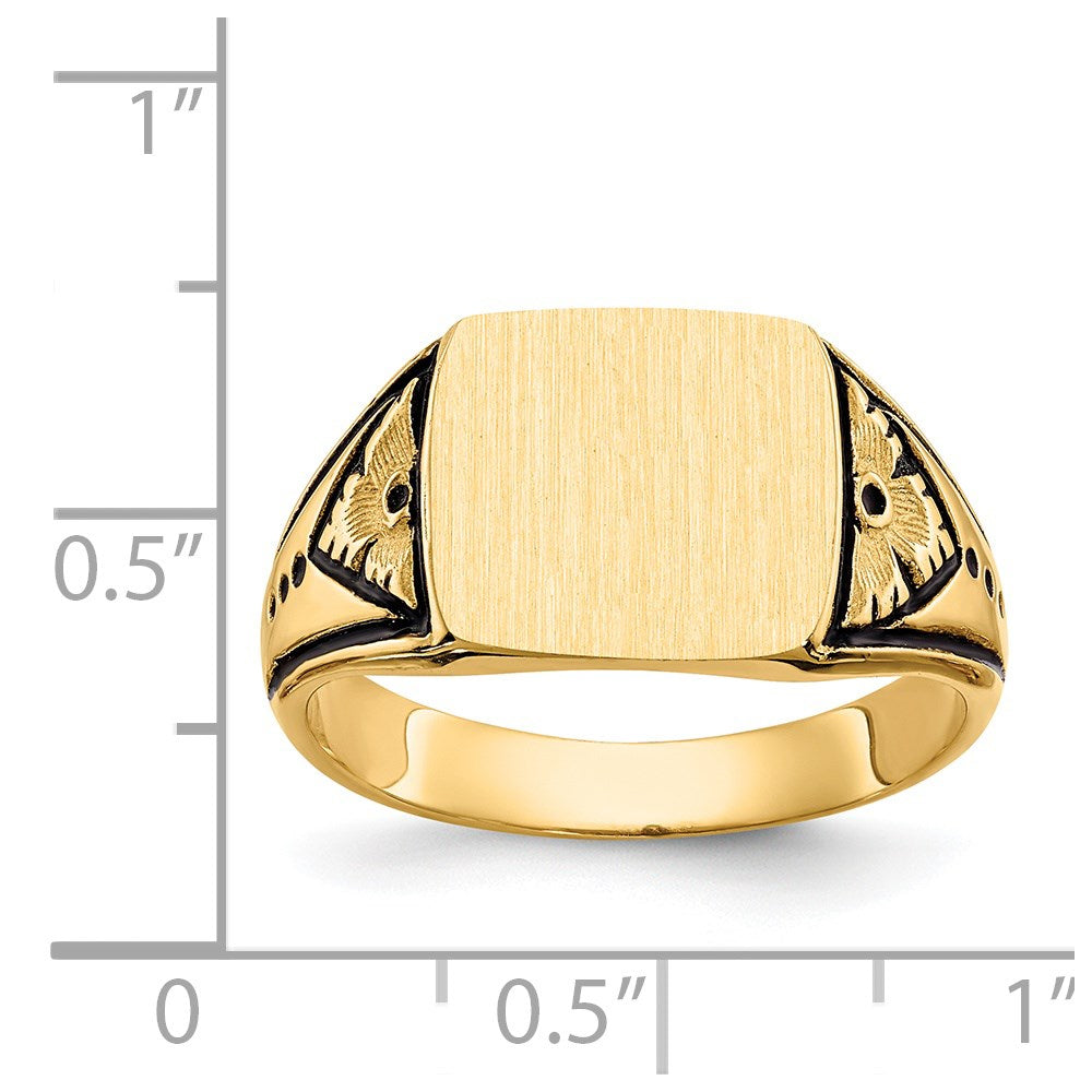 14k 11.5x11.0mm Square Closed Back Antiqued Signet Ring