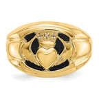 14k Mens AA Diamond and Onyx Claddagh Ring