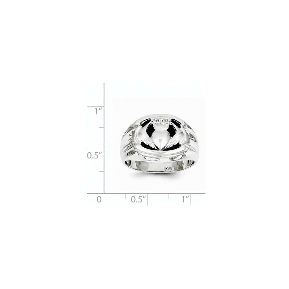 14k White Gold Mens AA Diamond and Onyx Claddagh Ring
