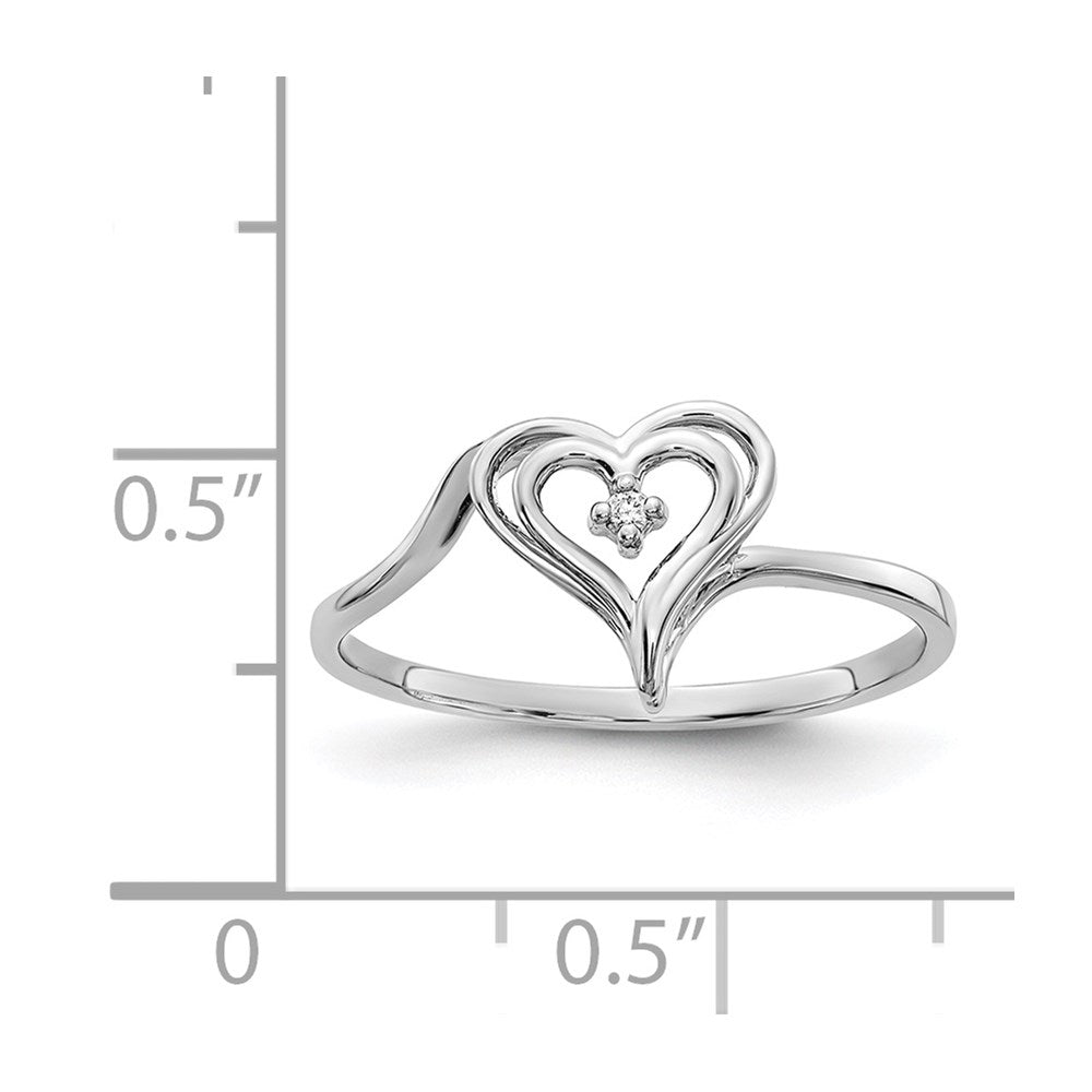 14k White Gold Polished AAA Diamond Heart Ring
