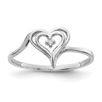 14k White Gold Polished AA Diamond Heart Ring