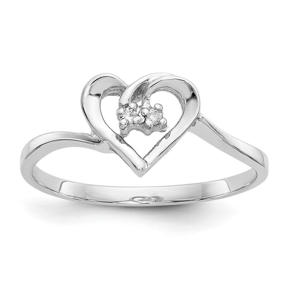 14k White Gold AA Diamond Heart Ring