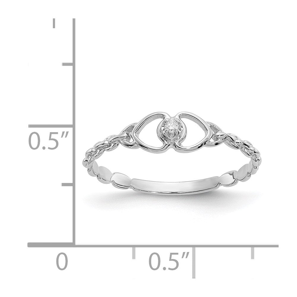 14k White Gold Polished AA Diamond Two Hearts Ring