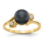 14k 7mm Black Freshwater Cultured Pearl and 1/20 carat AAA Diamond Ring