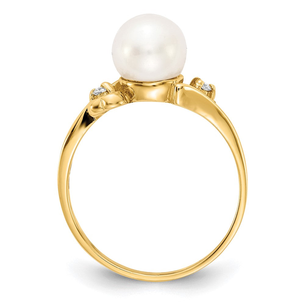14k 7mm White Freshwater Cultured Pearl and 1/20 carat AAA Diamond Ring