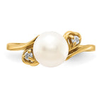 14k 7mm White Freshwater Cultured Pearl and 1/20 carat VS Diamond Ring