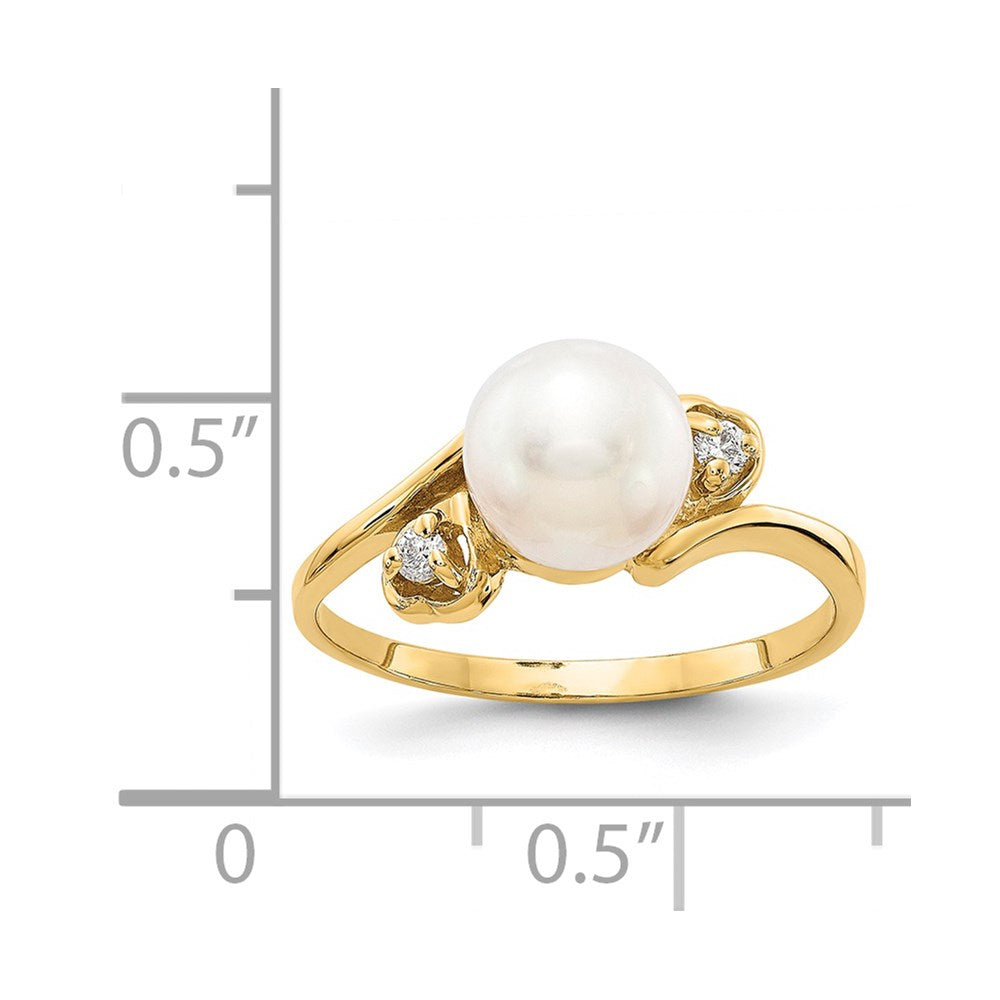 14k 7mm White Freshwater Cultured Pearl and 1/20 carat AAA Diamond Ring