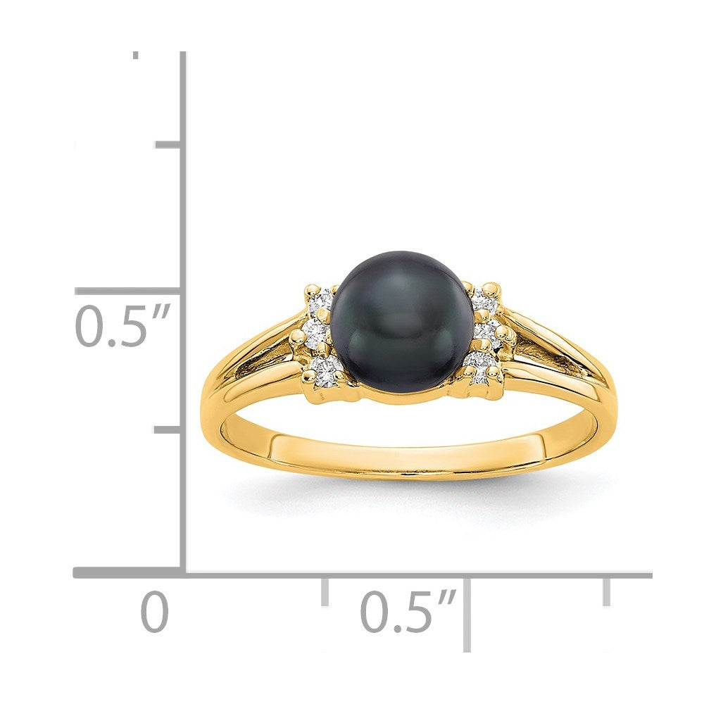 14k 6mm Black Freshwater Cultured Pearl and 1/15 carat AAA Diamond Ring