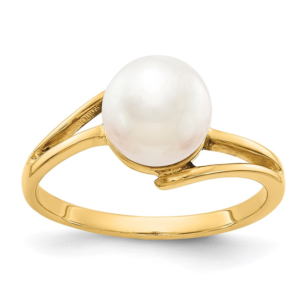 14k 7.5mm White Freshwater Cultured Pearl Ring