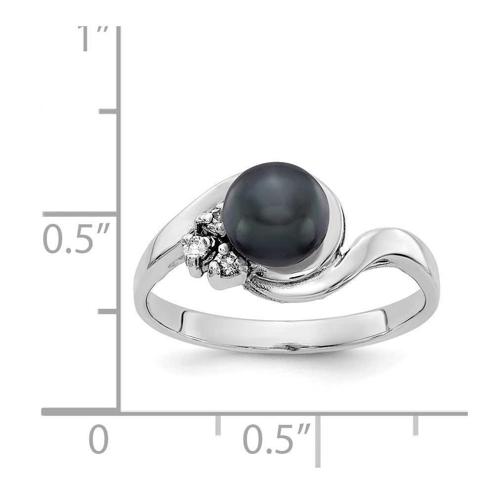 14k White Gold 6mm Black Freshwater Cultured Pearl and 1/20 carat A Diamond Ring