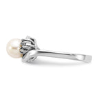 14k White Gold 6mm White Freshwater Cultured Pearl and 1/20 carat A Diamond Ring