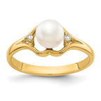 14k 6mm White Freshwater Cultured Pearl and AA Diamond Ring