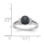 14k White Gold 6mm Black Freshwater Cultured Pearl and 1/15 carat AA Diamond Ring