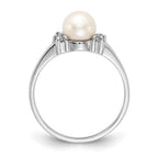14k White Gold 6mm White Freshwater Cultured Pearl and 1/15 carat AAA Diamond Ring