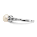 14k White Gold 6mm White Freshwater Cultured Pearl and 1/15 carat AAA Diamond Ring