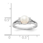 14k White Gold 6mm White Freshwater Cultured Pearl and 1/15 carat AA Diamond Ring