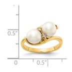 14k 6mm White Freshwater Cultured Two-Pearl and AAA Diamond Ring