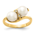 14k 6mm White Freshwater Cultured Two-Pearl and VS Diamond Ring