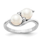 14k White Gold 6mm Black Freshwater Cultured Two-Pearl and A Diamond Ring