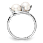 14k White Gold 6mm White Freshwater Cultured Two-Pearl and AA Diamond Ring