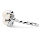 14k White Gold 6mm White Freshwater Cultured Two-Pearl and AAA Diamond Ring