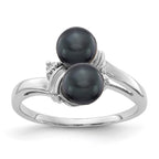14k White Gold 5.5mm Black Freshwater Cultured Two-Pearl and AA Diamond Ring