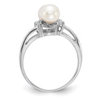 14k White Gold 5.5mm White Freshwater Cultured Two-Pearl and AA Diamond Ring