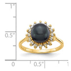 14k 7.5mm Black Freshwater Cultured Pearl and 1/4 carat A Diamond Halo Ring